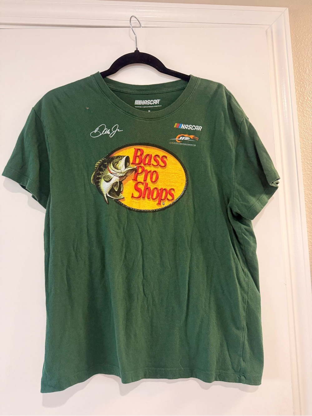 Bass Pro Shops Dark Green Short Sleeve Logo Tee with Yellow Oval Graphic